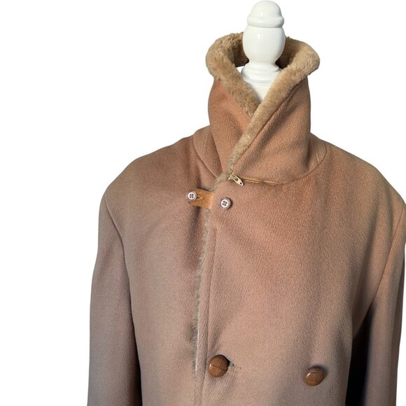 Mighty Mac Vintage Gabardine Wool Winter Jacket  Fur Lapel & Lining Overcoat - Picture 4 of 9